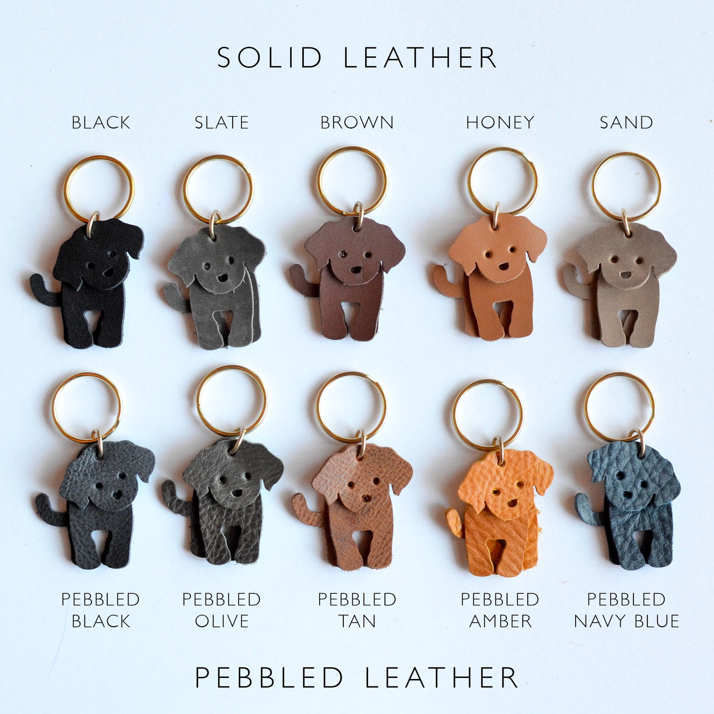 Doodle Dog Leather Key Ring - PEBBLED + SOFT Leather Options