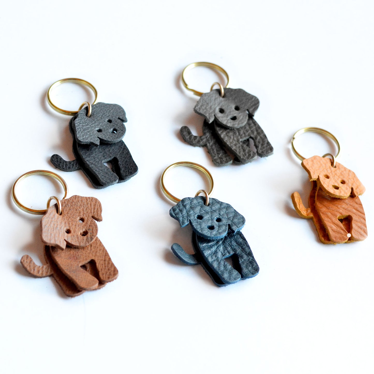 Doodle Dog Leather Key Ring - PEBBLED + SOFT Leather Options