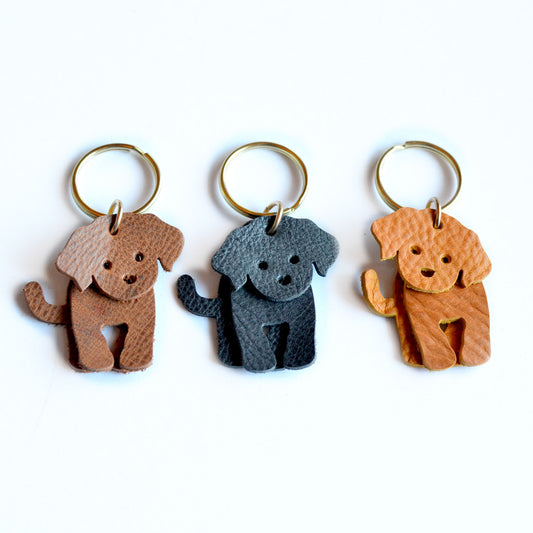 Doodle Dog Leather Key Ring - PEBBLED + SOFT Leather Options