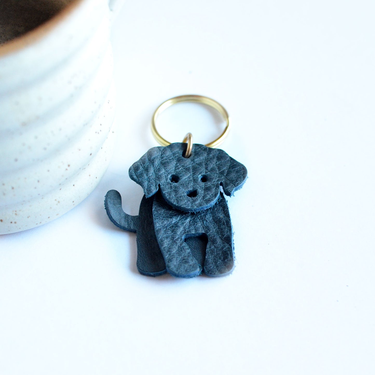 Doodle Dog Leather Key Ring - PEBBLED + SOFT Leather Options