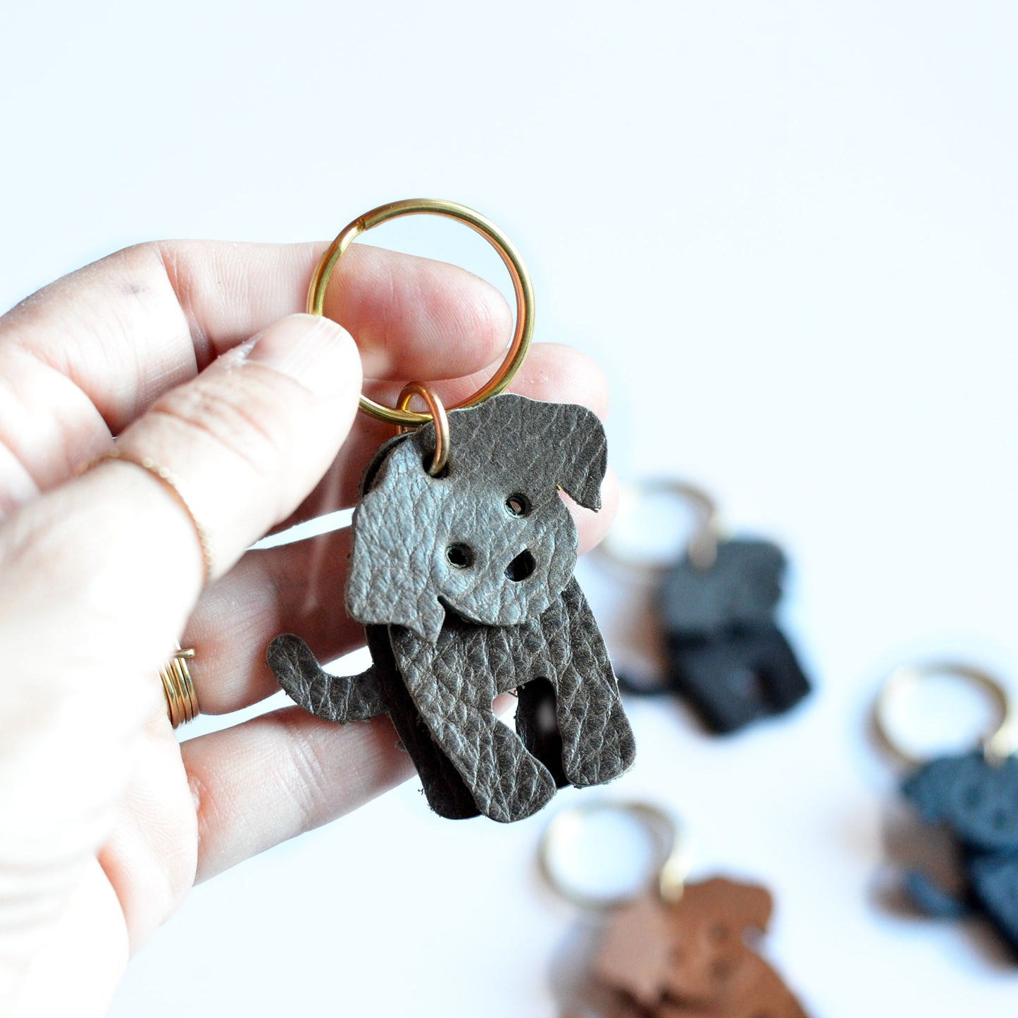 Doodle Dog Leather Key Ring - PEBBLED + SOFT Leather Options