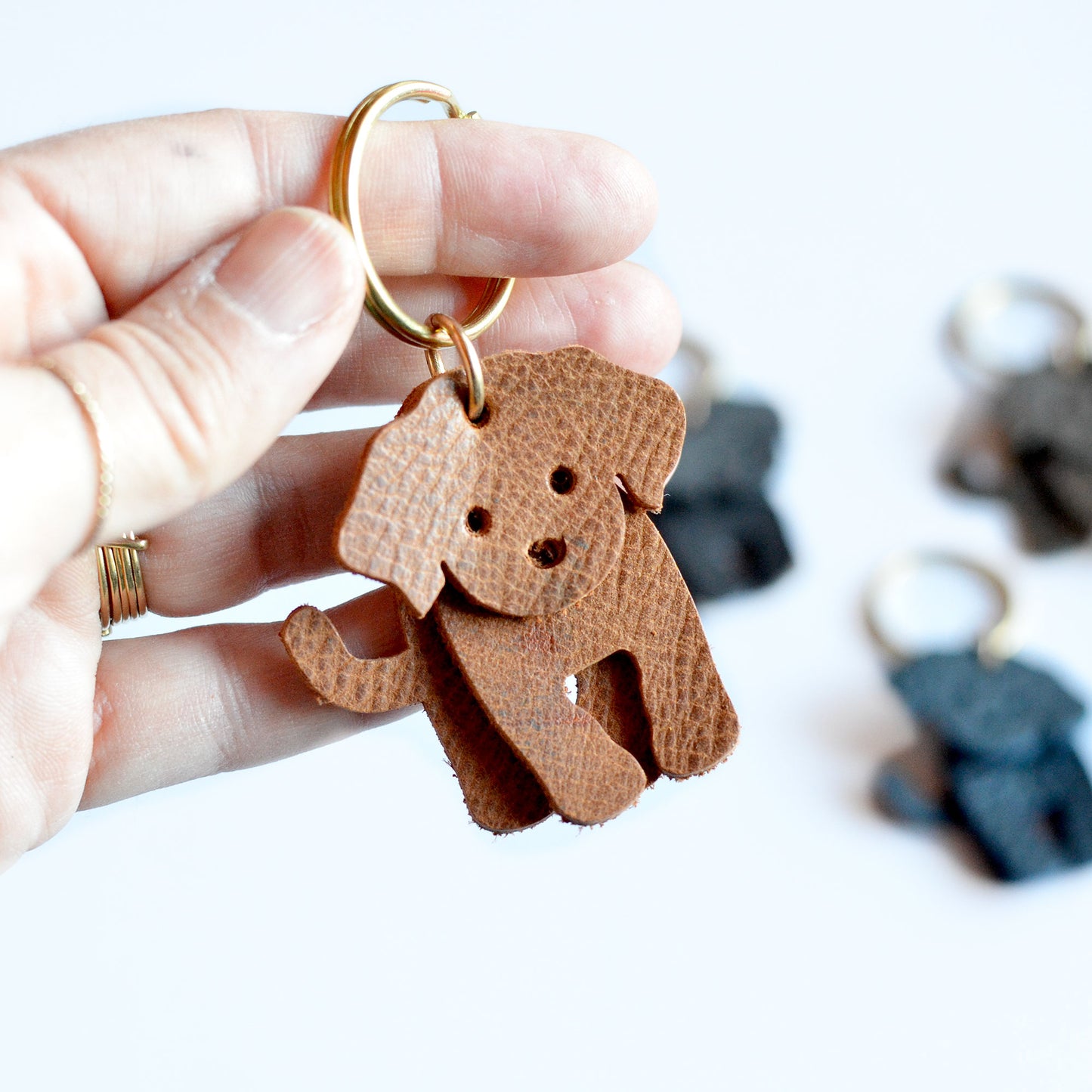 Doodle Dog Leather Key Ring - PEBBLED + SOFT Leather Options