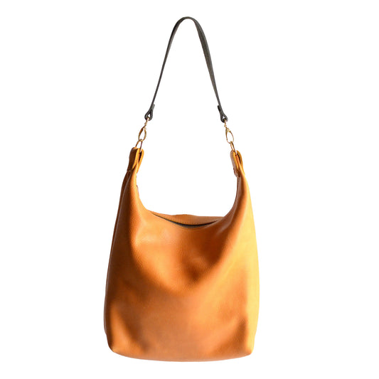 Leather BUCKET Crossbody Bag - Amber Leather