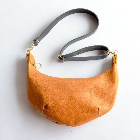 Leather HOBO Crossbody Bag - Amber Leather