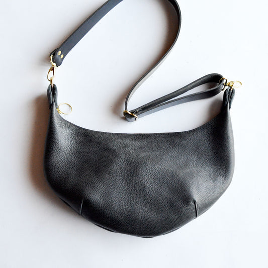 Leather HOBO Crossbody Bag - Black Leather