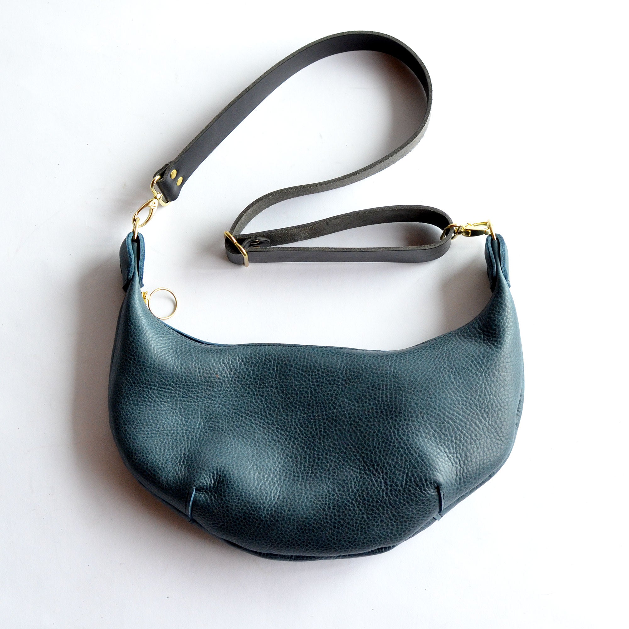 Leather Hobo Crossbody Bag Navy Blue Leather Shoulder Strap Pebbled Navy Blue