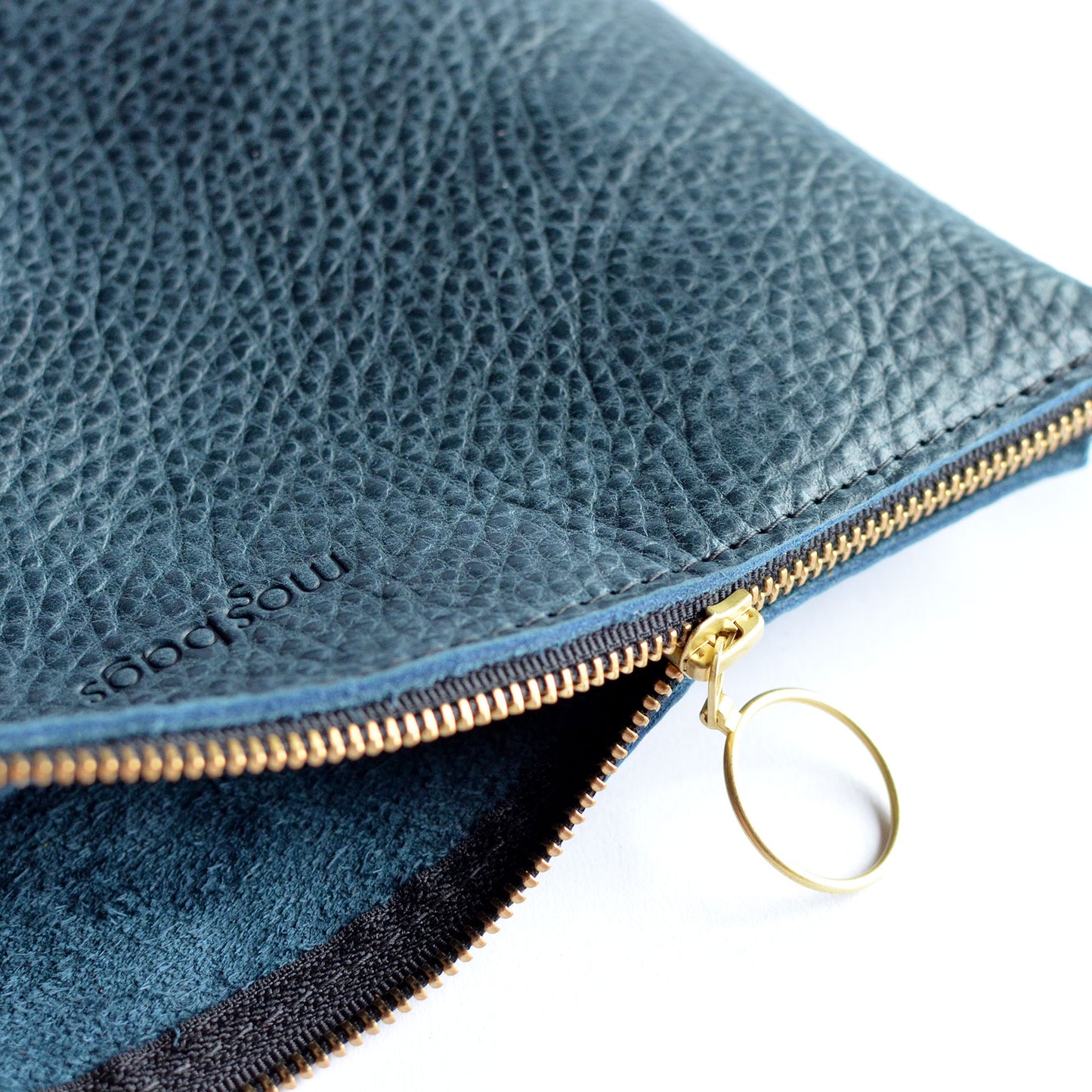 Zipper Pouch - Navy Blue Leather