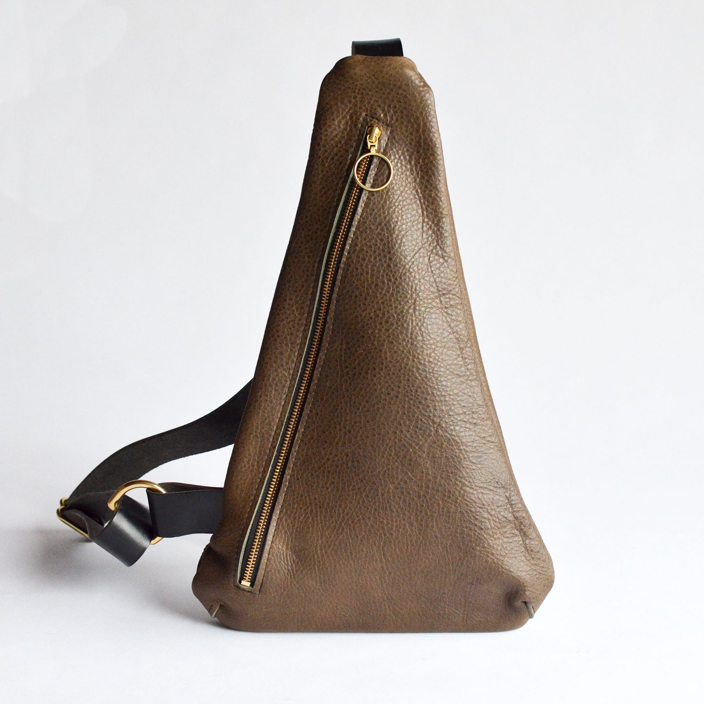 Triangle Sling Bag - Pebbled Olive Slouchy Leather