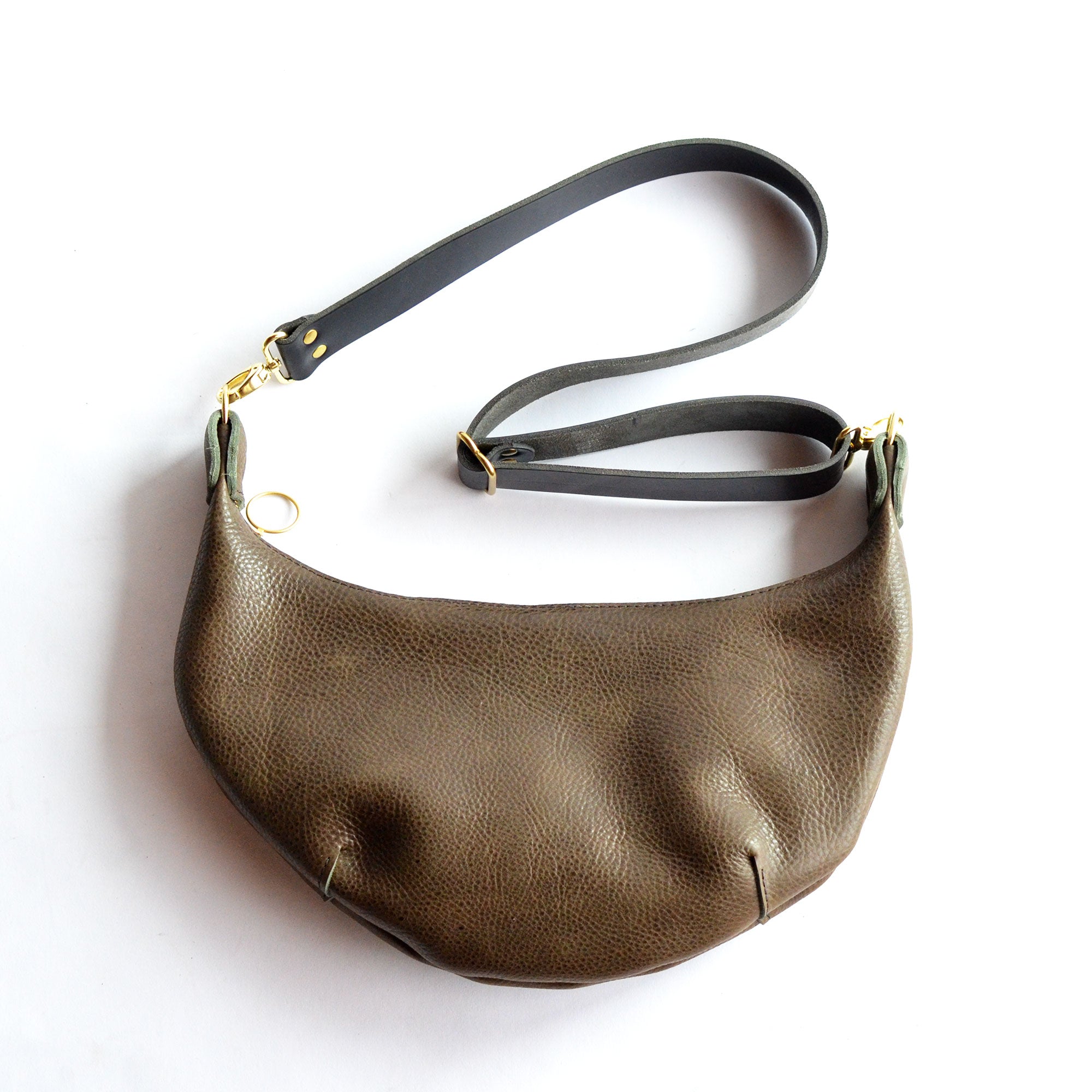 Leather Hobo Crossbody Bag Olive Green Leather Shoulder Strap