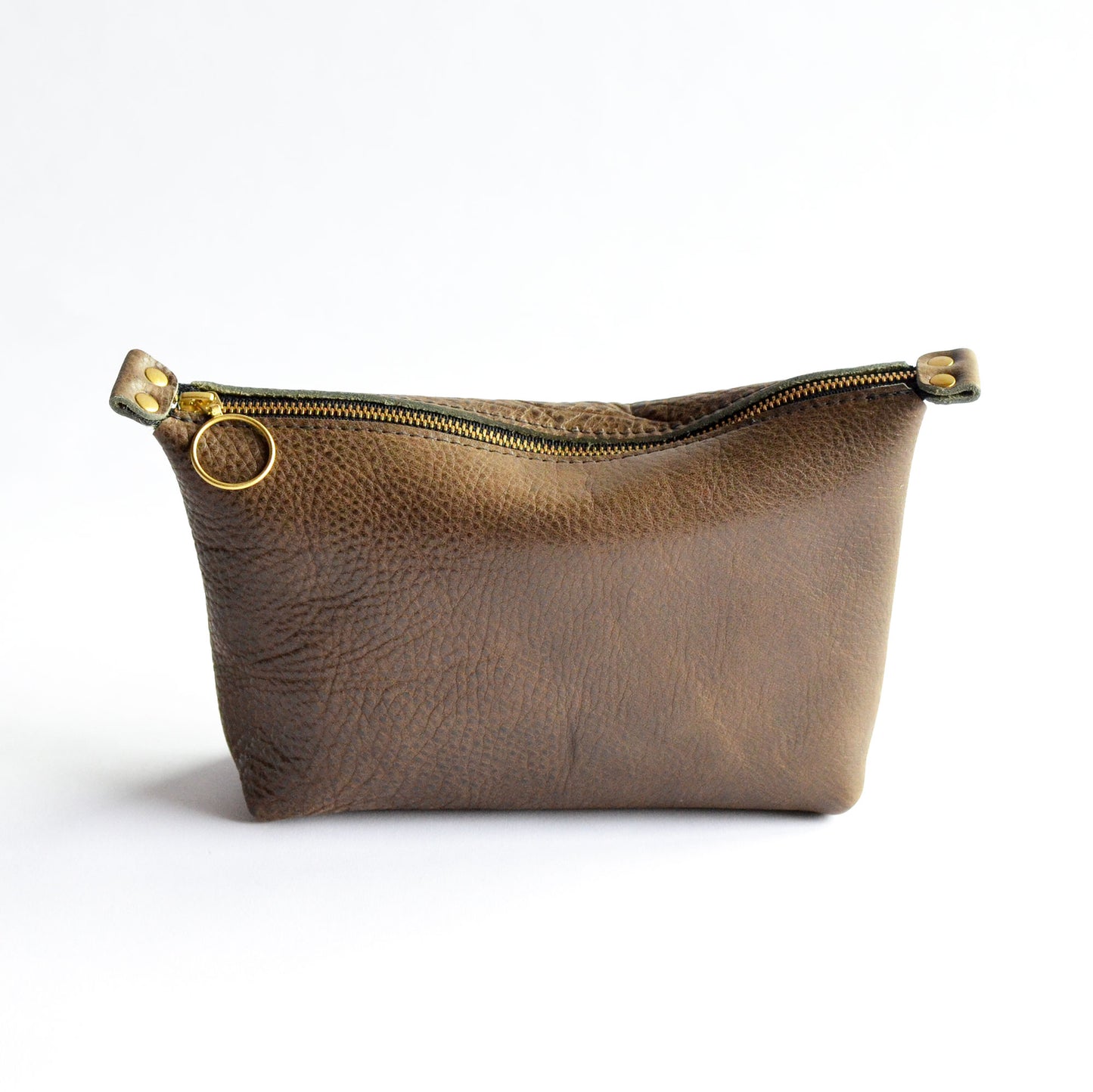 Zipper Pouch - Olive Green Leather