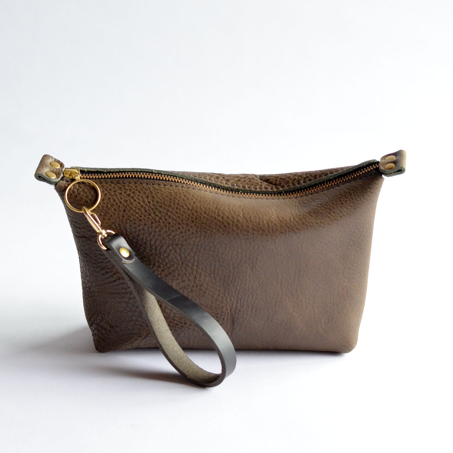 Zipper Pouch - Olive Green Leather