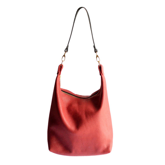 Leather BUCKET Crossbody Bag - Red Leather