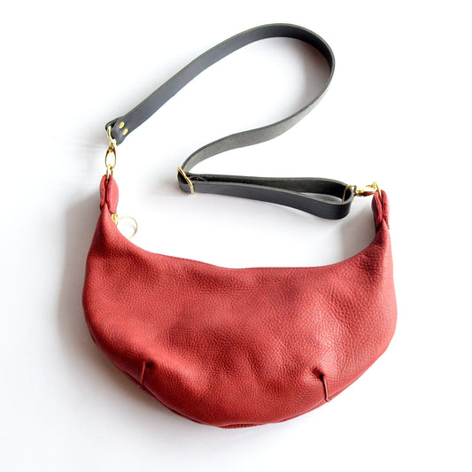 Leather HOBO Crossbody Bag - Red Leather