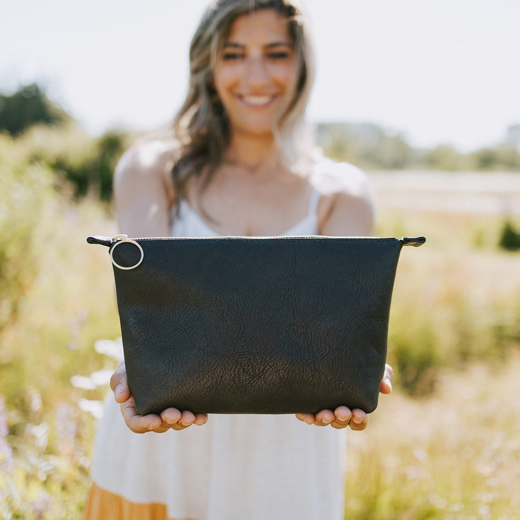 Large Zipper Pouch Soft Pebbled Leather